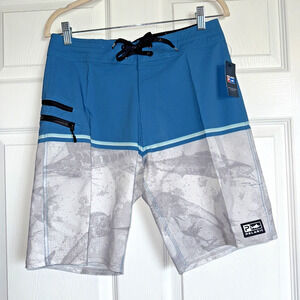 Pelagic Mens Strike Open Seas Board Shorts Sz 30 Blue White Camo Fishing Beach
